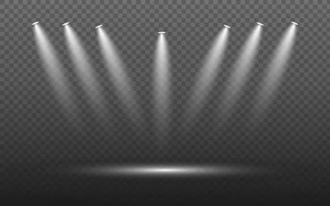Multiple spotlights shining down on transparent background Stock Illustration