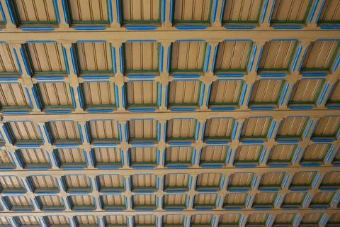 Multiple squares shaped pattern ceiling, perspective view, abstract texture.. Stock Photos