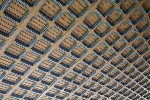 Multiple squares shaped pattern ceiling, perspective view, abstract texture.. Stock Photos