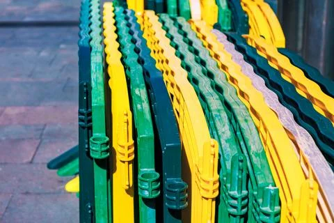 Multiple stackable crowd control barriers Stock Photos