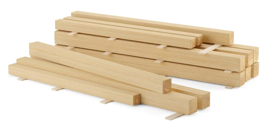 Multiple stacked construction timber wood beams over white background, cons.. Stock Illustration