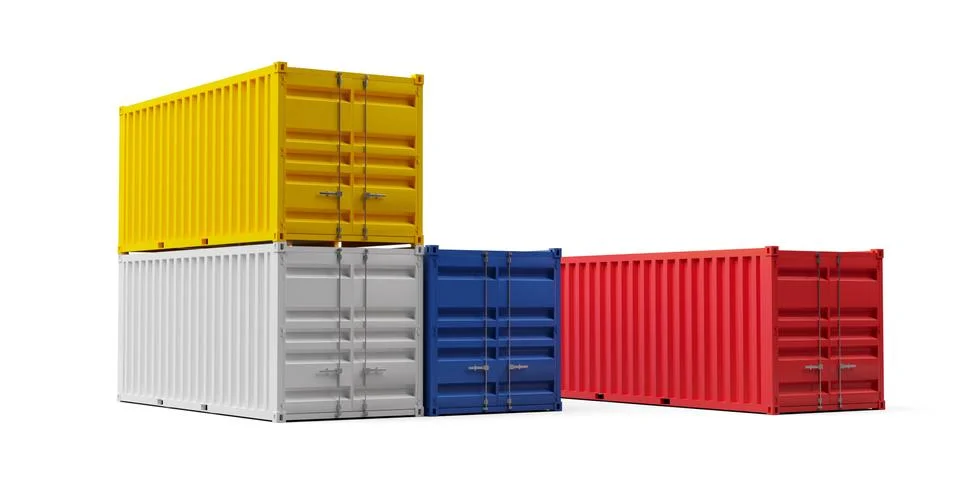 Multiple stacked industrial intermodal cargo transport or shipping containers Illustrazione stock