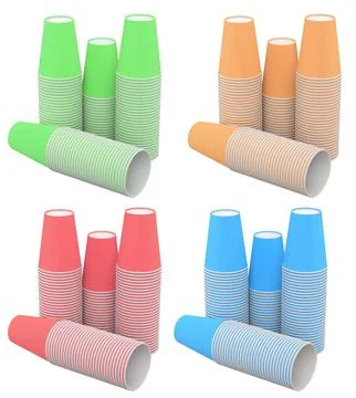Multiple stacks of ripple wall disposable cups, isolated on white background, Illustrazione stock