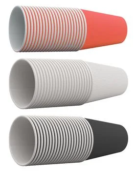 Multiple stacks of ripple wall disposable cups, isolated on white background, Illustrazione stock
