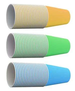 Multiple stacks of ripple wall disposable cups, isolated on white background, Illustrazione stock