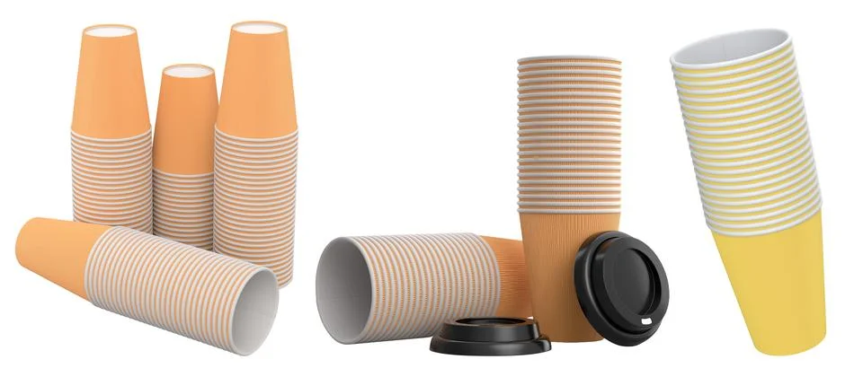 Multiple stacks of ripple wall disposable cups, isolated on white background, Stock Photos