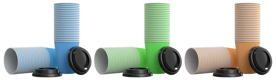 Multiple stacks of ripple wall disposable cups, isolated on white background, Stock Photos