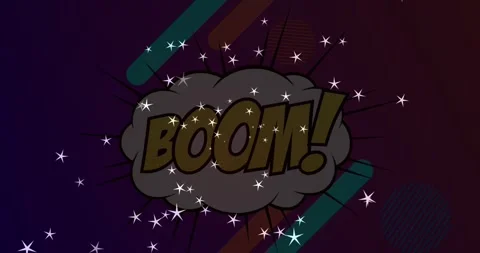 Multiple star icons over boom text on speech bubble against abstract shapes on Stock Footage 316461173