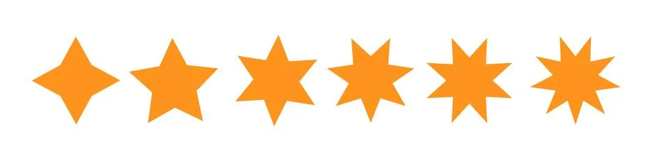 Multiple star shape variants minimalist flat design orange for ranking. Illustrazione stock