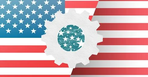 Multiple stars over setting icon against american flag in background Illustrazione stock