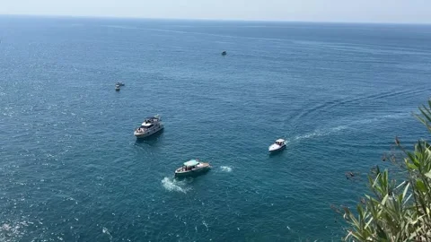 Multiple Streams of Lower Duden Waterfall Flowing Into Mediterranean Sea Stock Footage 344038106