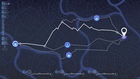 Multiple Street roads and location, GPS navigator screen. Decorative graphic Stock Illustration