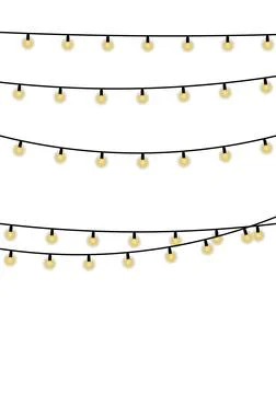 Multiple strings of yellow glowing light bulbs on black wires string lights Stock Illustration