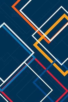 Multiple stylized arrow frames cross diagonally in orange, yellow, red, blu.. Stock-Illustration