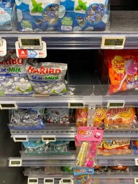 Multiple sweets from Haribo and Chupa Chups for sale 写真素材