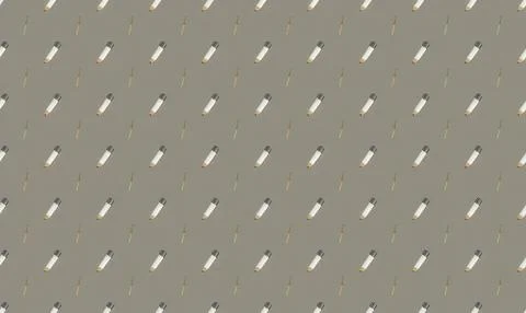 Multiple syringes with needles on gray background Stock Illustration