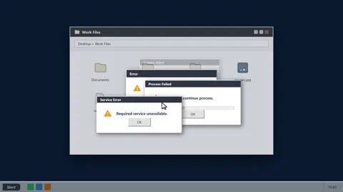 Multiple system error windows popping up on a digital desktop. 4K Stock-Footage 341694769