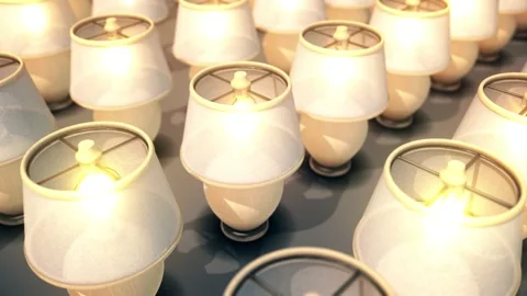 Multiple Table Lamps In a row 4k Stock Footage 148488255