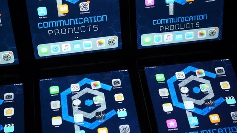 Multiple tablets turned on  Stock Footage 104082426