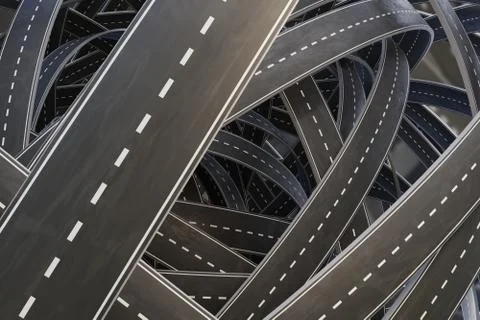 Multiple tangled chaotic roads. 3D rendered illustration. Stock Photos