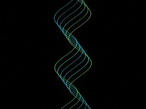 Multiple thin cyan and green lines twist vertically into a repeating helix .. Stock Illustration