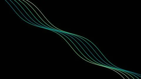 Multiple thin green and cyan waves cross and narrow through the center of a.. Иллюстрация