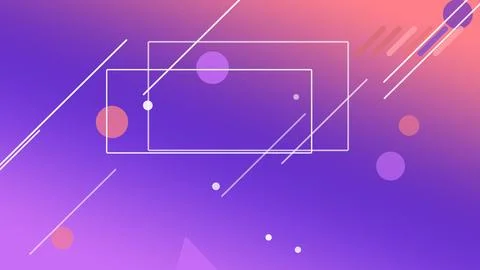 Multiple thin outlined rectangles and drifting circles on a purple-to-pink .. Stock Illustration