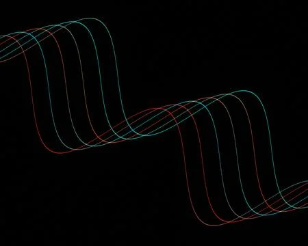 Multiple thin red, orange, teal, and gray lines create repeating wave-like .. Stock Illustration