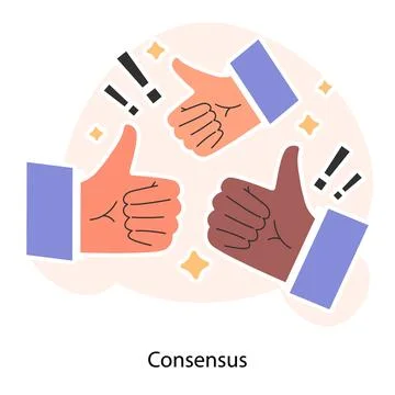 Multiple thumbs up unite. Collective consensus or agreement. Shared success Stock Illustration