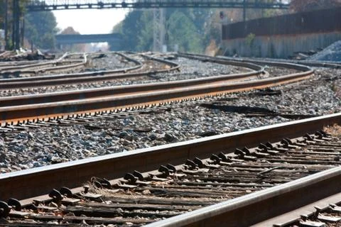 Multiple train tracks curl into the horizon Fotos de archivo