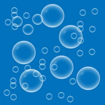 Multiple transparent air bubbles on a vivid blue surface Stock Illustration