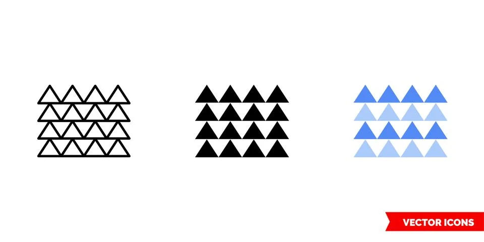 Multiple triangles icon of 3 types color, black and white, outline. Isolated Illustration