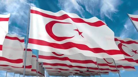 Multiple Turkish Republic of Northern Cyprus flags seamless looping waving Stock Footage 343685221