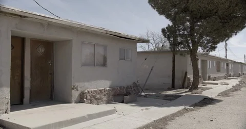 Multiple Units of Abandoned Motel in the Desert Stock Footage 89942910