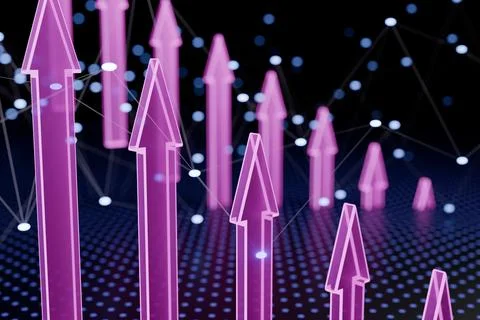 Multiple upward-pointing arrows with a digital background Stock Illustration