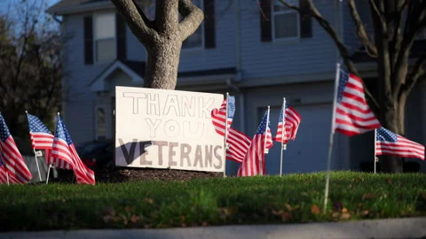 Multiple USA flags blowing gracefully, symbolizing remembrance and honor. Stock Footage 304460391