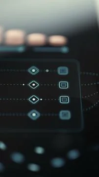 Multiple user rows connect across a portrait operations interface Foto stock