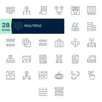 Multiple Vector Icon Set with 32 Thin Line 64x64 Detail Enhanced Graphics Stock Illustration