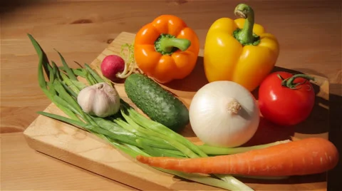 Multiple vegetables on a board Stock Footage 52089136