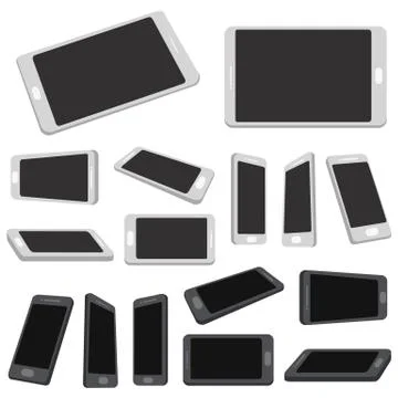 Multiple view Mobile Devices. Set of mobile with blank screen isolated on white. Stock Illustration