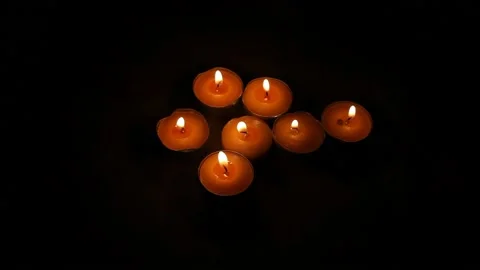Multiple Votive Tea Candles Burning Flames Flickering Stock Footage 207546357