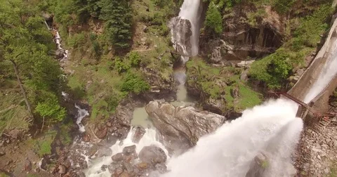Multiple Waterfalls Among Green Mountains Stock Footage 81006300