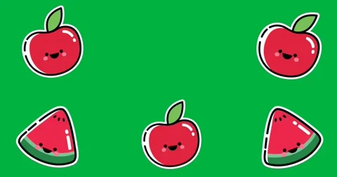 Multiple watermelon and apple icons moving in seamless pattern against black Stockbeeldmateriaal 318769346