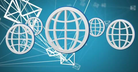 Multiple web icons floating against network of message icons against blue Stockillustratie