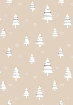 Multiple white christmas trees with pattern on beige background 库存插图