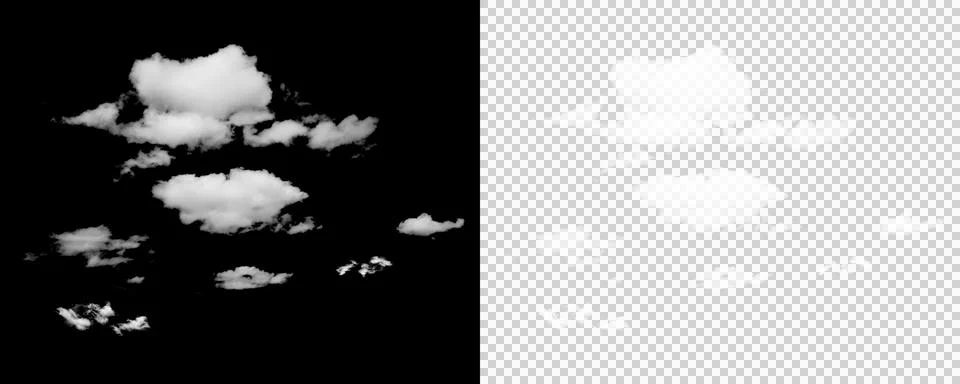 Multiple White Cloud PNG Overlay on Transparent and Black Background Illustrazione stock