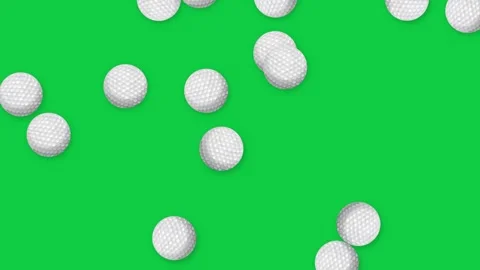 Multiple White Golf Balls Falling Against a Solid Green Background Stock Footage 339998837