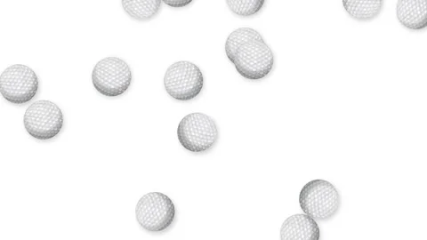 Multiple White Golf Balls Falling Against a Solid White Background Stock Footage 342314391