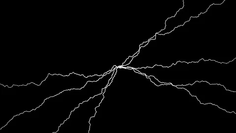Multiple white lightnings striking from the middle of the screen to all edges in Stock Footage 115964822