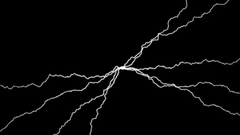 Multiple white lightnings with white glow striking from the middle of the screen Video stock 115964707